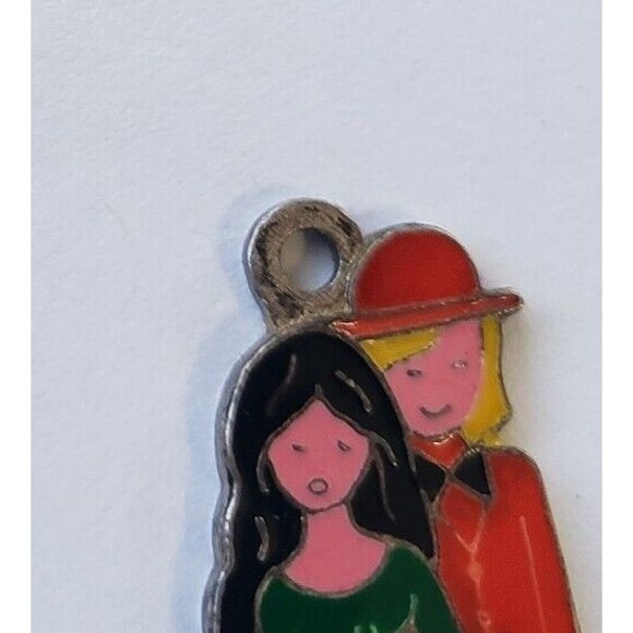 Il Mela Pendant Colorful Enamel Man and Woman on Silver 1.25 inch Backstamp Vtg - Picture 3 of 9